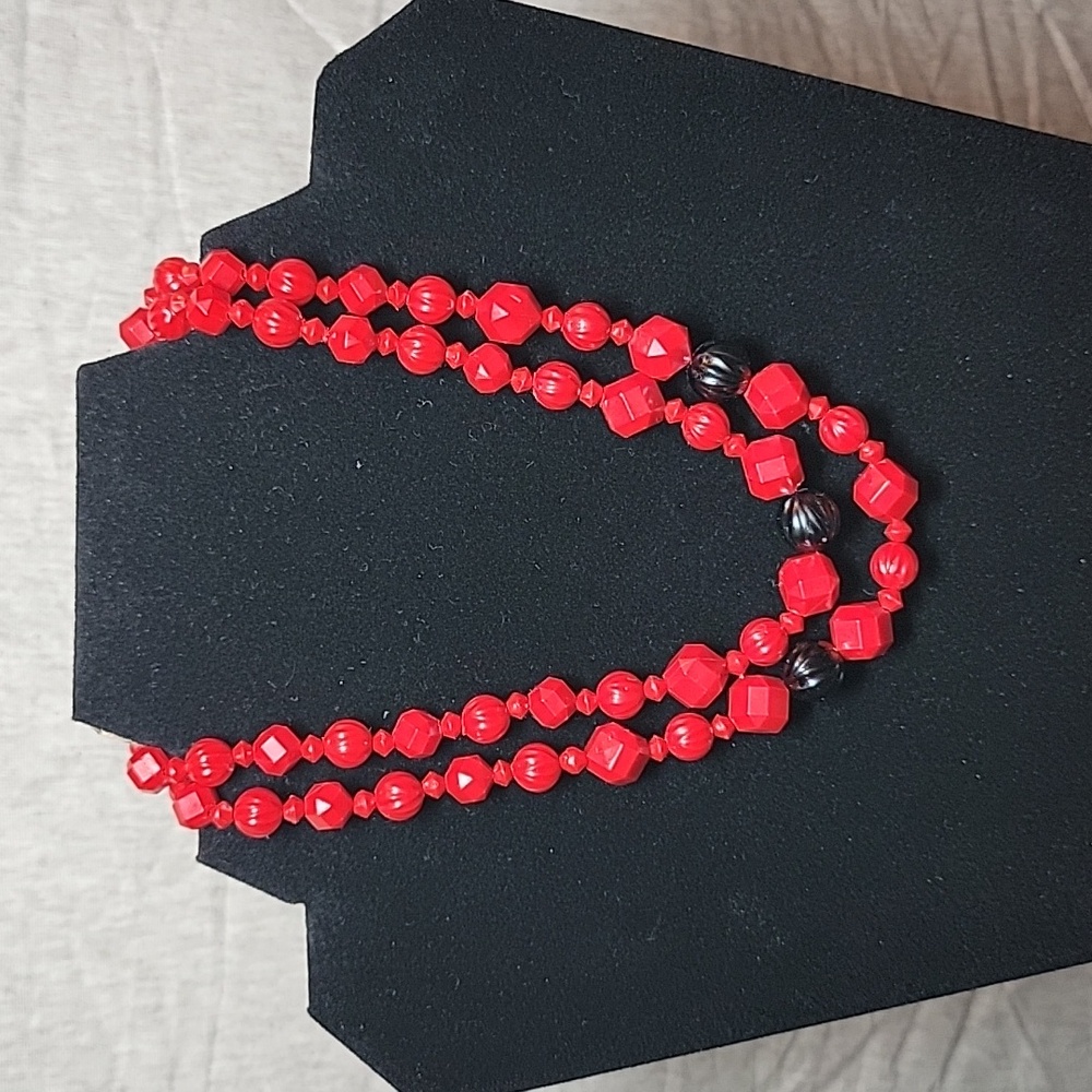 Upcycled Red and Black Layered Necklace